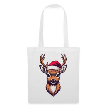 Renne avec chapeau de Père Noël - Sac en tissu - blanc - Devant