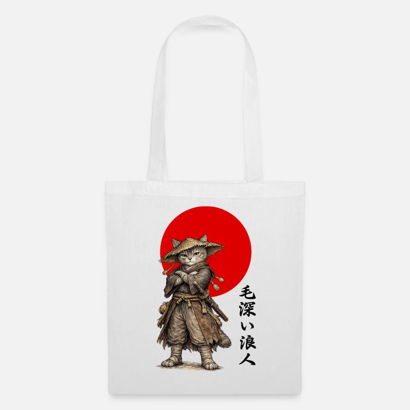 Katzen-Ronin-Samurai unter roter Sonne - Stoffbeutel - Weiß