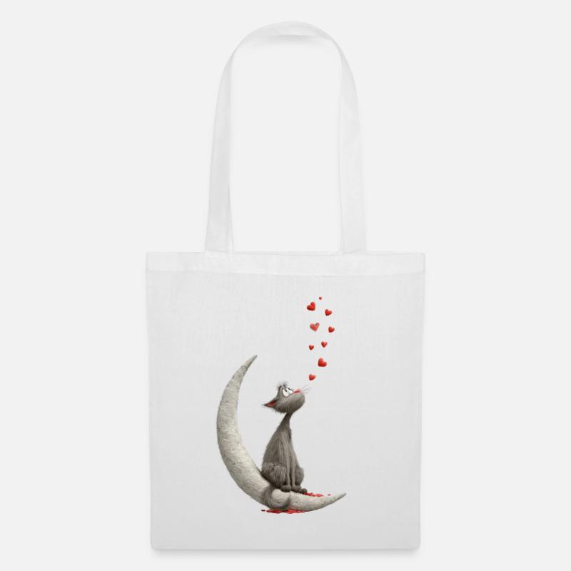 Katze auf Mond  - Stoffbeutel - Weiß