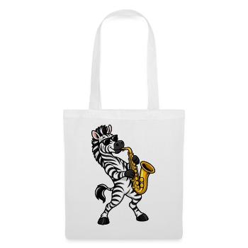 Zebra mit Saxophon - Stoffbeutel - Weiß - Vorne