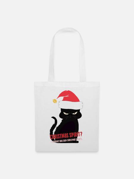 Freche Weihnachtskatze – Weihnachtsgeist oder Geister - Stoffbeutel - Weiß