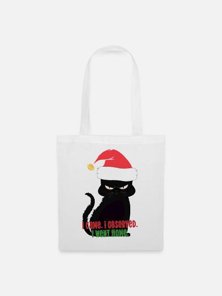 Weihnachtskatzen-Weihnachtsmütze – Stummer Beobachter-Humor - Stoffbeutel - Weiß