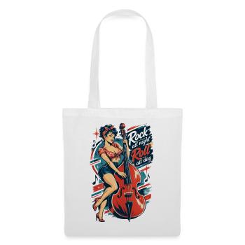 Rockabilly Pin-Up Girl mit Kontrabass Retro - Stoffbeutel - Weiß - Vorne