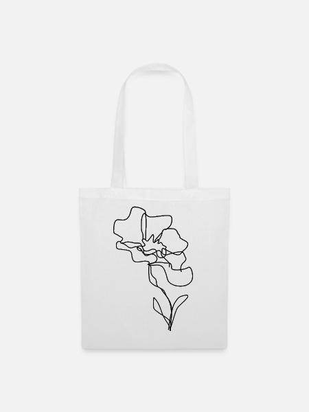 Einzeilige Blumensilhouette - Stoffbeutel - Weiß