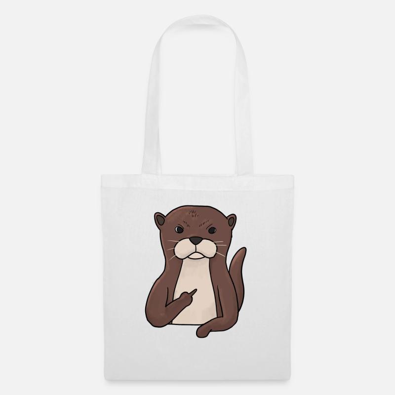 Mürrischer Otter mit Mittelfinger - Stoffbeutel - Weiß