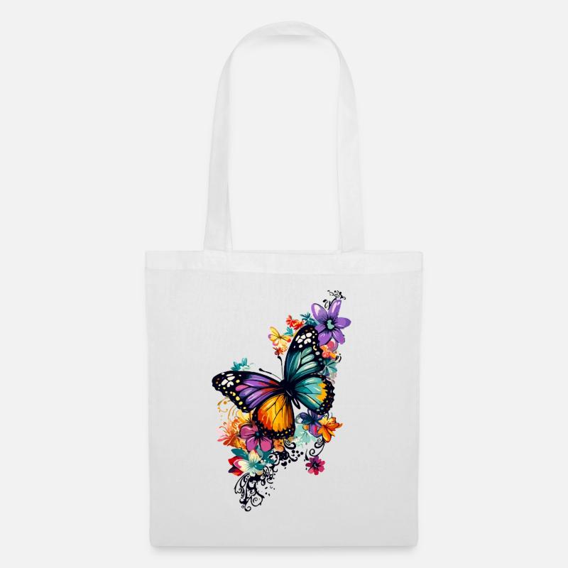 Schmetterling Blumen Bunt Farbenfroh Schön Kunst - Stoffbeutel - Weiß