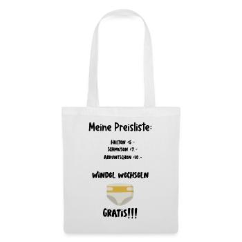 Babygeschenk Baby Body Sprüche Preisliste Windel - Stoffbeutel - Weiß - Vorne