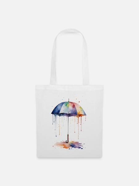 Aquarell Regenschirm blüht mit Farbe - Stoffbeutel - Weiß