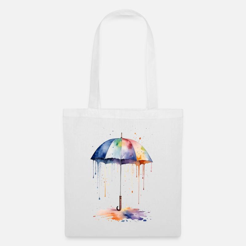 Aquarell Regenschirm blüht mit Farbe - Stoffbeutel - Weiß