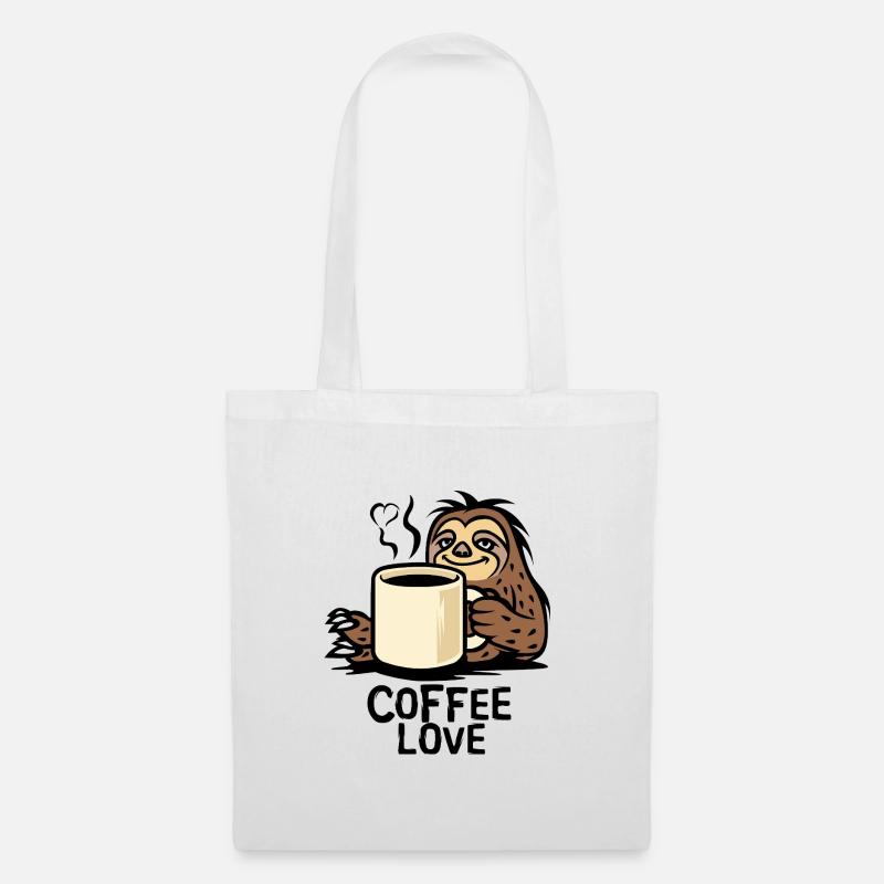 Faultier Kaffee Liebe Cartoon - Stoffbeutel - Weiß