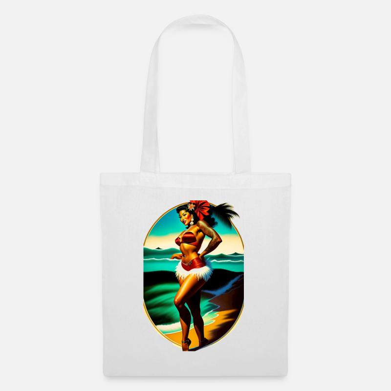 Hula Babe am Strand - Stoffbeutel - Weiß