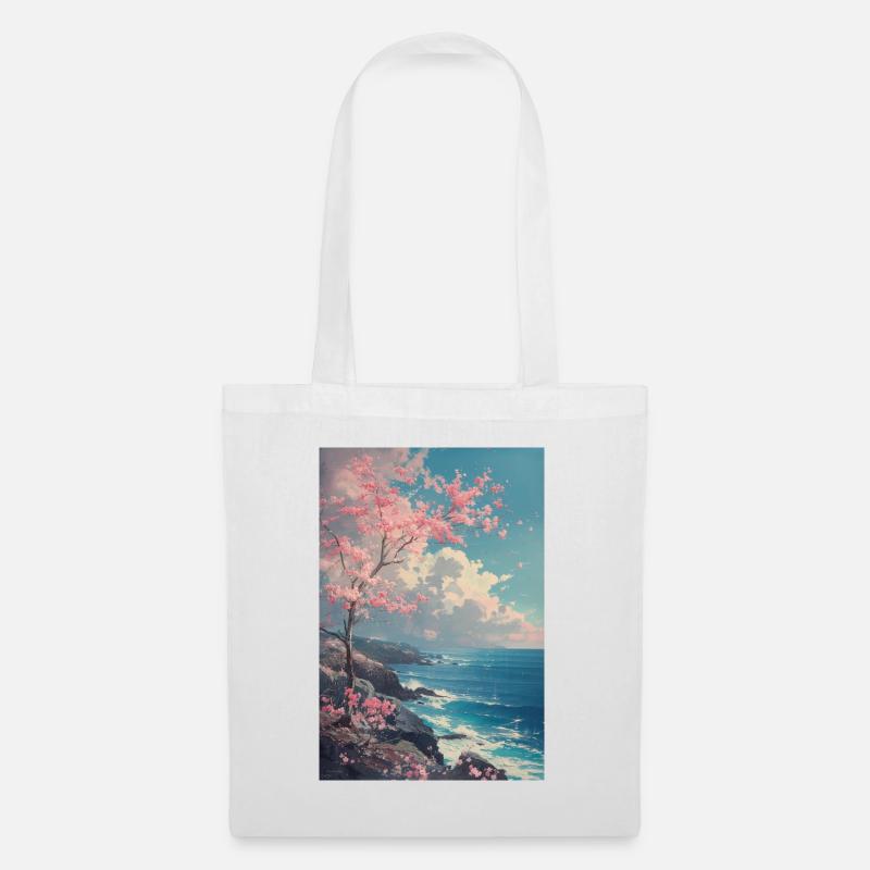 Japanischer Strand Sakura Anime Landschaft Design - Stoffbeutel - Weiß
