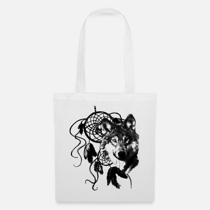 Wolf | Traumfänger | Geschenkidee - Stoffbeutel - Weiß