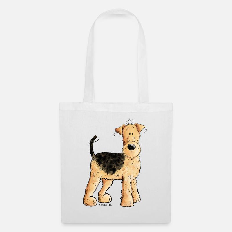 Happy Airedale Terrier I Dogs Comic - Tote Bag - white
