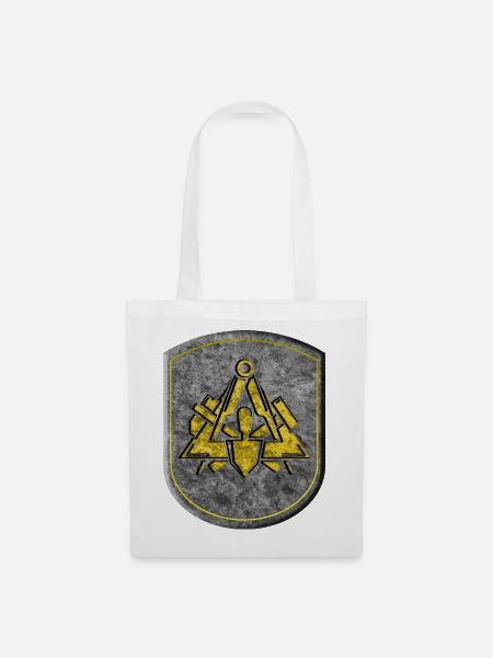 Zunftzeichen Maurer 3D Steinoptik Gold Emblem - Stoffbeutel - Weiß