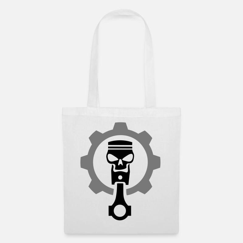 Motor Kolben mit Totenkopf & Getriebezahnrad - Stoffbeutel - Weiß