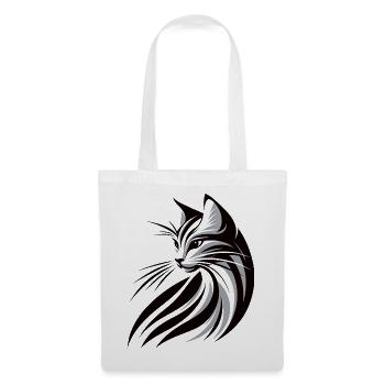 Katzen Silhouette Tribal Katze, Cat Tattoo - Stoffbeutel - Weiß - Vorne