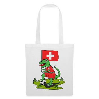 Schweiz Flagge Dinosaurier Rex Fußball  - Stoffbeutel - Weiß - Vorne