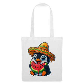 Fröhlicher Pinguin mit Melone Sombrero Sommer Spaß - Stoffbeutel - Weiß - Vorne