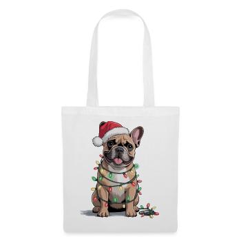 Bulldog festif avec des lumières de Noël - Sac en tissu - blanc - Devant