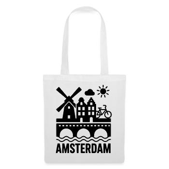Amsterdam Windmühle Fahrrad Kanal - Stoffbeutel - Weiß - Vorne