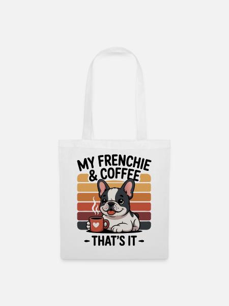 Kuschelbuldogge Frenchie Kaffee Herz - Stoffbeutel - Weiß
