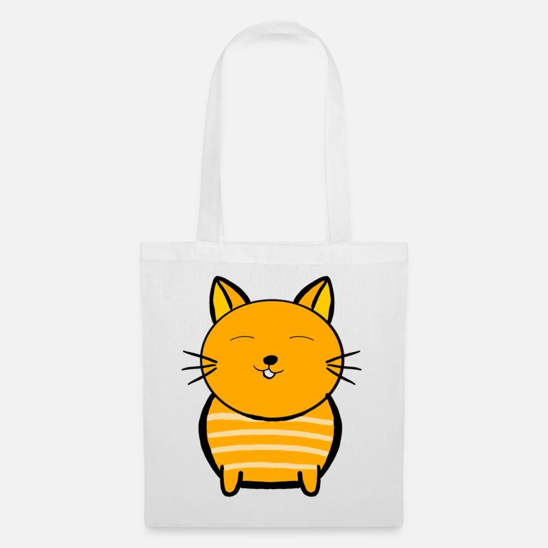 Fröhliche orange Katze mit Streifen - Stoffbeutel - Weiß