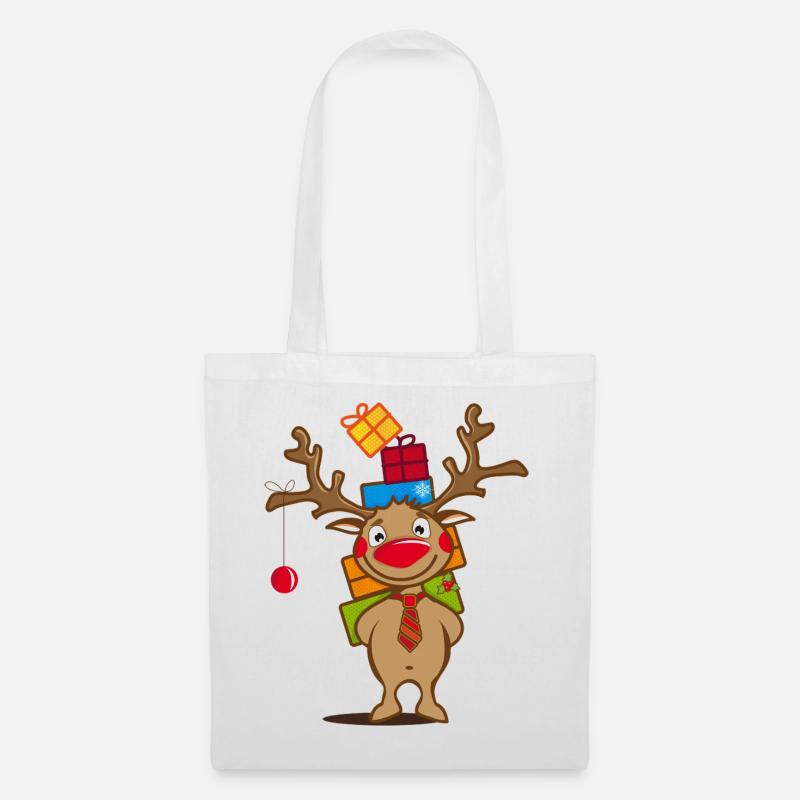 Fröhliches Rentier mit vielen Weihnachtsgeschenken - Stoffbeutel - Weiß
