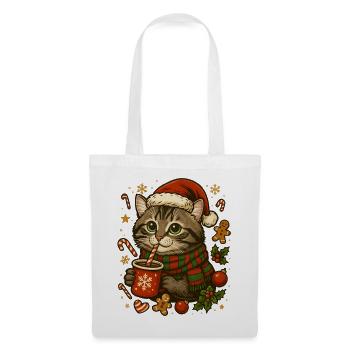 Chat à Noël - Sac en tissu - blanc - Devant