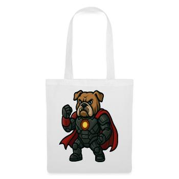 Gepanzerte Superheldin Bulldogge mit Cape Cartoon - Stoffbeutel - Weiß - Vorne