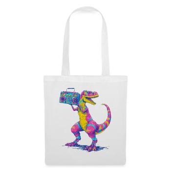 T-Rex with a ghetto blaster in 90s neon style - Tote Bag - white - Front
