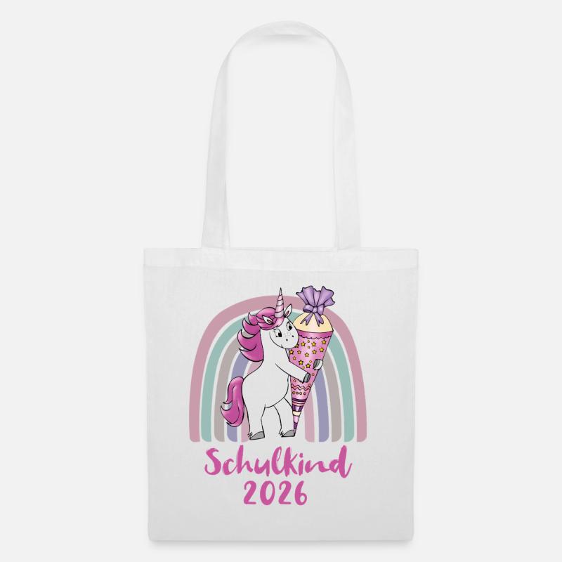Schulkind 2026 Einhorn mit Zuckertüte  - Stoffbeutel - Weiß