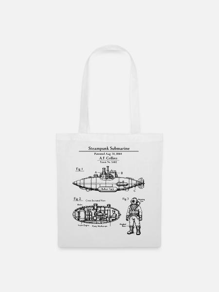 Vintage Steampunk-U-Boot-Bauplan - Stoffbeutel - Weiß