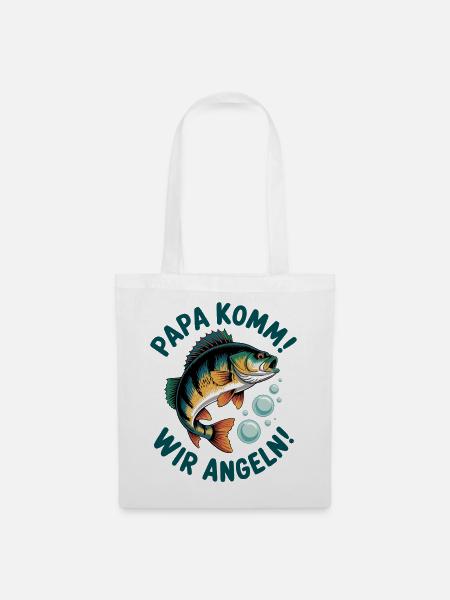 Papa komm! Wir Angeln - Stoffbeutel - Weiß