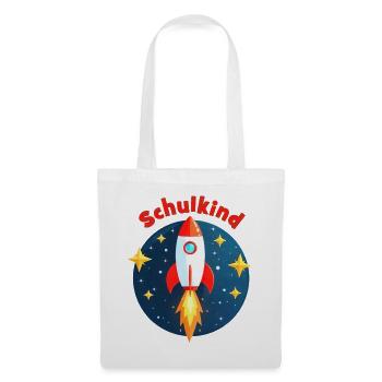Schulkind Rakete Weltraum mit gelben Sternen - Stoffbeutel - Weiß - Vorne