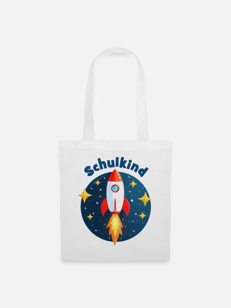 Schulkind Rakete im Weltraum mit Sternen - blau - Stoffbeutel - Weiß