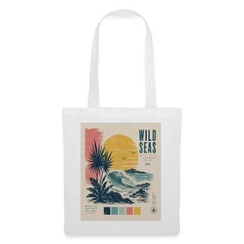 Vagues rétro de coucher de soleil en mer sauvage - Sac en tissu - blanc - Devant