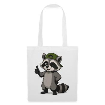 Dessin animé du raton laveur à la casquette verte - Sac en tissu - blanc - Devant