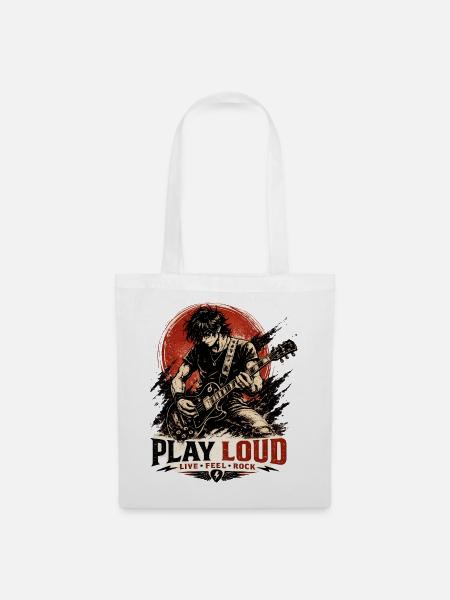 Play Loud Gitarren-Motiv - Stoffbeutel - Weiß