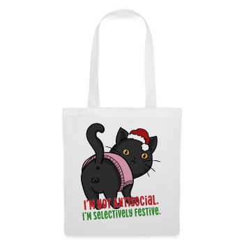 Lustige INFJ-Weihnachtskatze Selektive Festlichkeit - Stoffbeutel - Weiß - Vorne