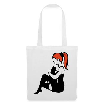 donna_con_coda_di_cavallo_capelli_rossi_con_gat - Stoffbeutel - Weiß - Vorne