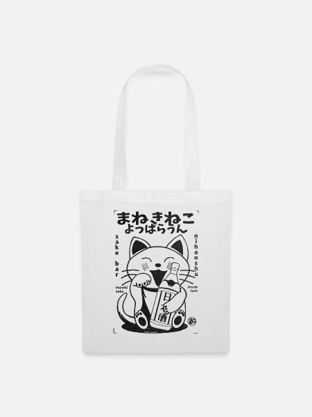 Maneki Neko Witzike Sake Katze - Stoffbeutel - Weiß