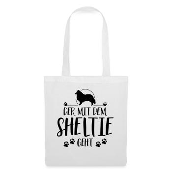 DER MIT SHELTIE GEHT Hunde Spruch Wilsigns - Stoffbeutel - Weiß - Vorne