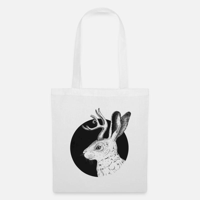 Jackalope - fabelhafter Hase mit Geweih - Stoffbeutel - Weiß