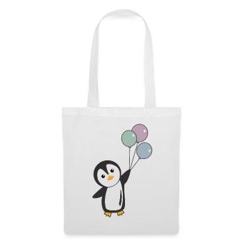 Lustiger Pinguin fliegt mit Ballons nach oben - Stoffbeutel - Weiß - Vorne