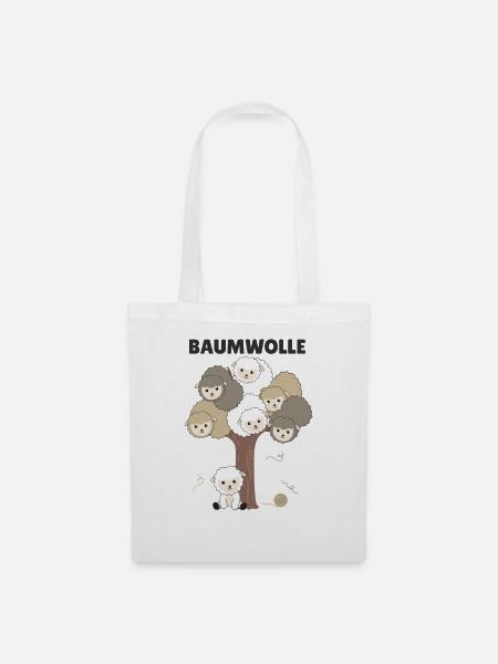Baumwolle Schaf Wortspiel viele Schafe auf Baum - Stoffbeutel - Weiß