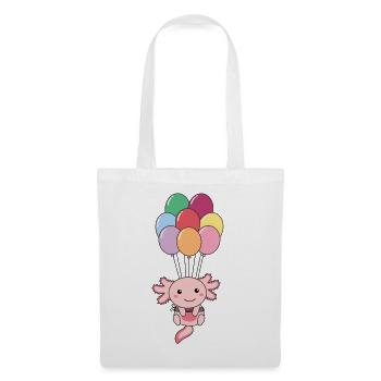 Axolotl flies upwards with colorful balloons - Tote Bag - white - Front