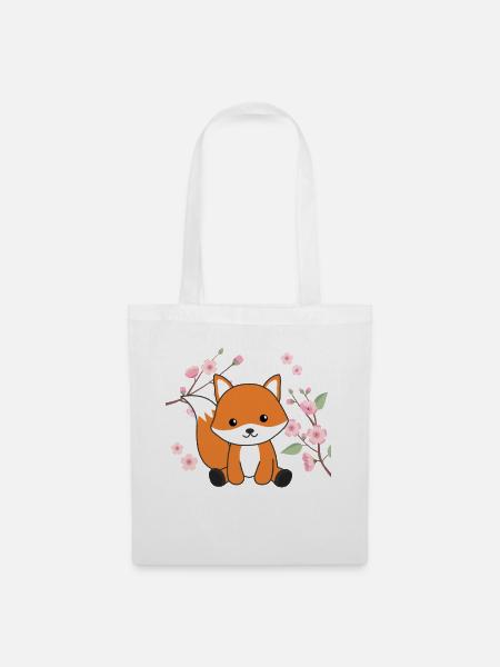Fuchs süße Tiere für Kinder Kawaii Füchse - Stoffbeutel - Weiß