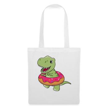 Süßer Dino T-Rex lustige Tiere in Donut pink - Stoffbeutel - Weiß - Vorne
