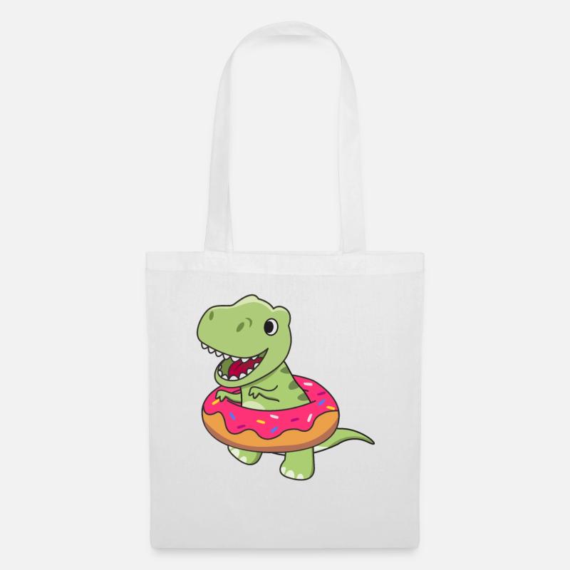Süßer Dino T-Rex lustige Tiere in Donut pink - Stoffbeutel - Weiß